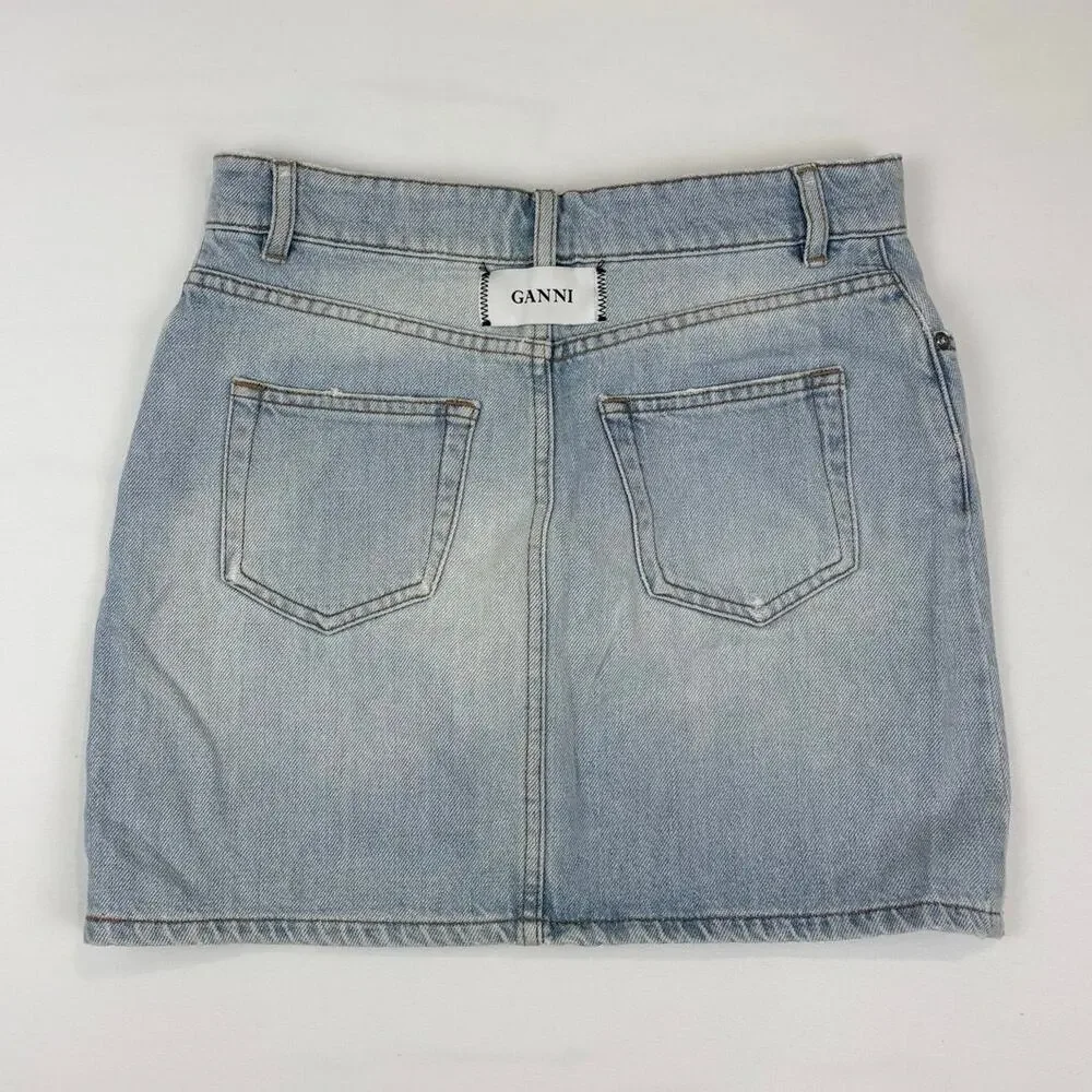 GANNI Denim Mini Skirt Size 34 (XS/US 2) Blue Jean Y2K Scandinavian